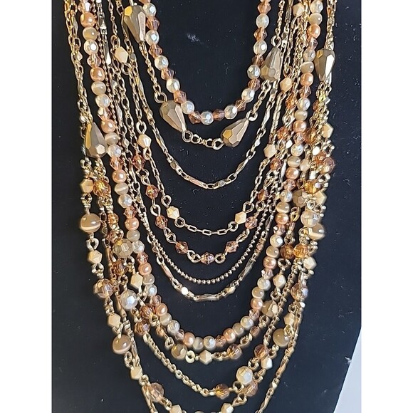 Stunning Vintage Nancy and Rise 12 strand Champagne & Gold Tone Necklace 26" - Picture 6 of 6